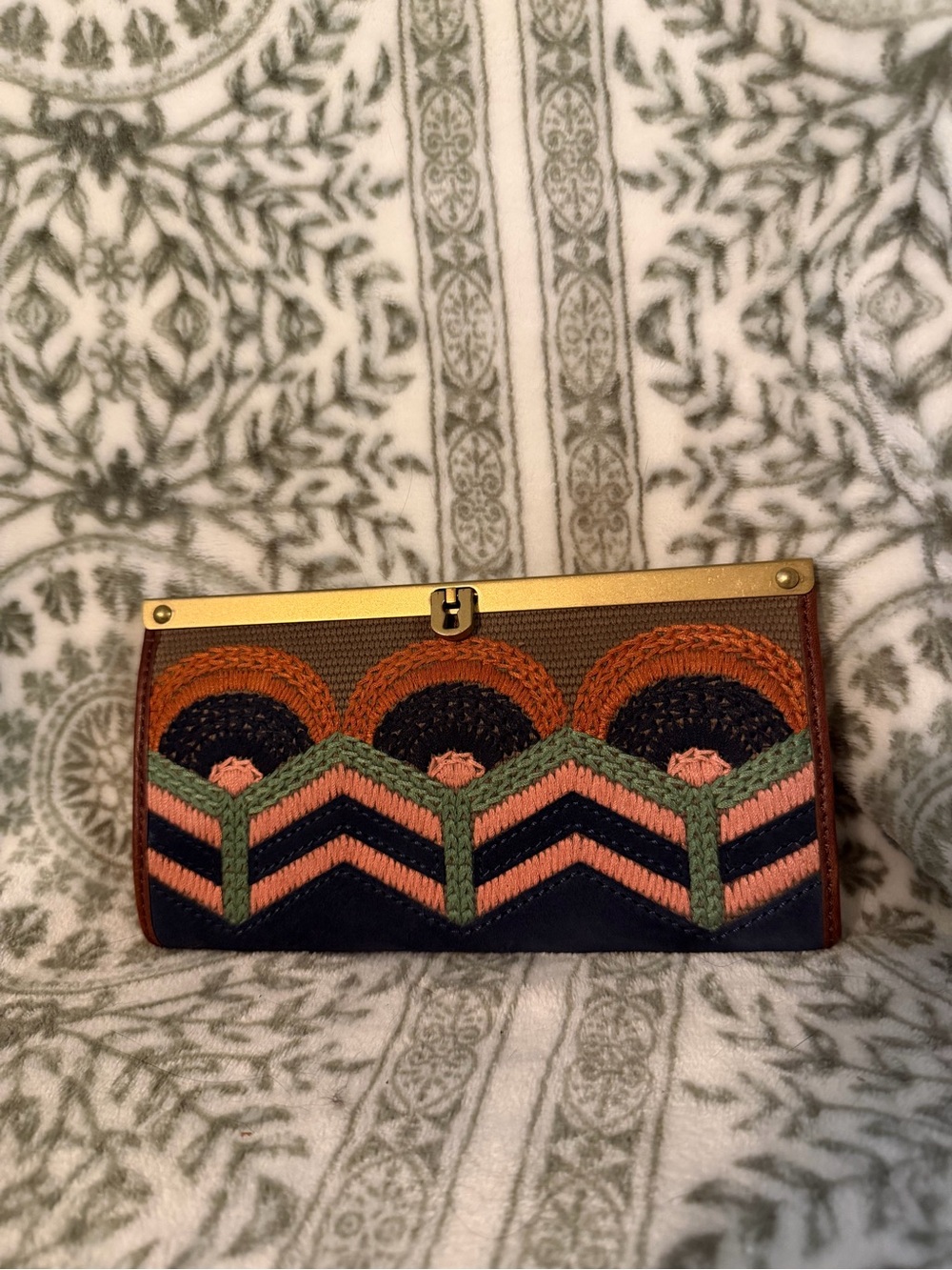 Fossil Frame Embroidered Suede Clutch/Wallet
